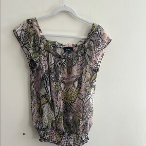 Byer Vintage Chiffon Top Paisley Y2K Flutter‎ Smocking Fairy 2000s Sheer Boho